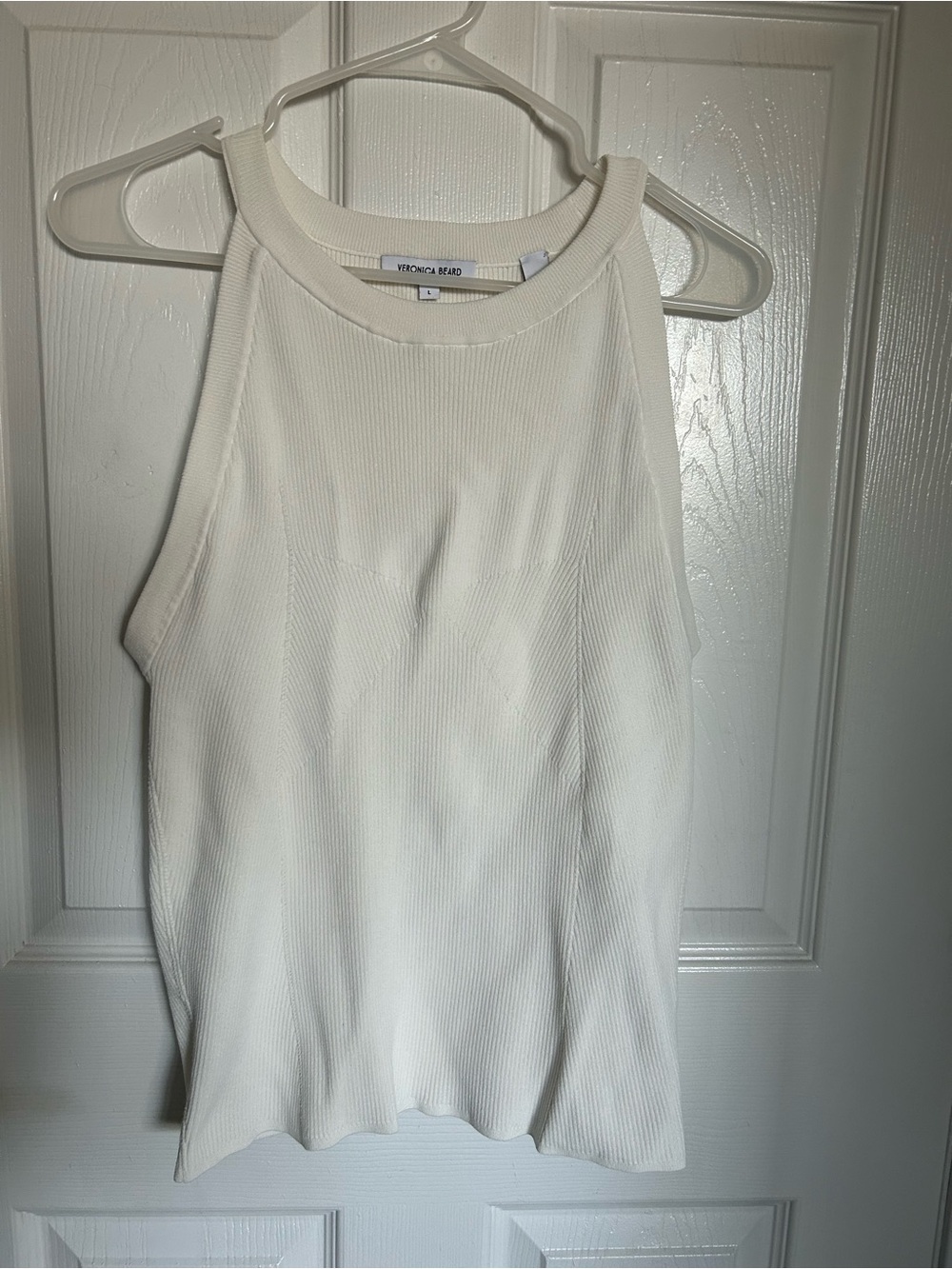 Veronica Beard Ivory Ribbed Halter Tank Top